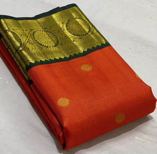 Kanjivaram Silk Saree in Orange and Bottle Green