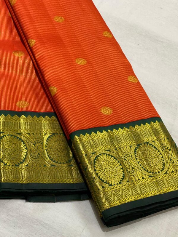 Kanjivaram Silk Saree in Orange and Bottle Green