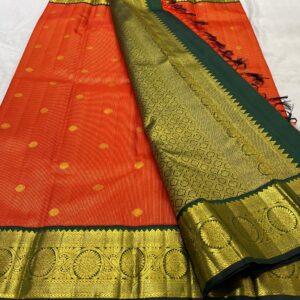 Kanjivaram Silk Saree in Orange and Bottle Green