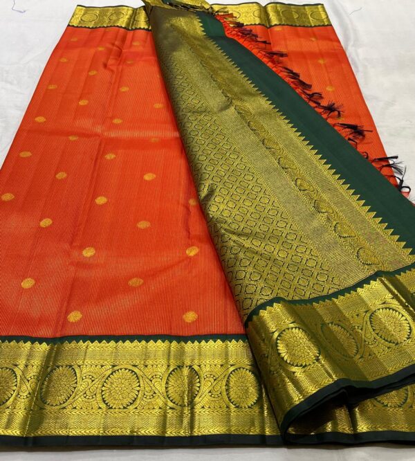 Kanjivaram Silk Saree in Orange and Bottle Green