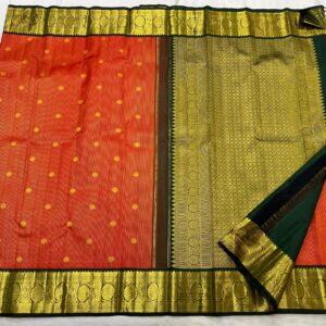 Kanjivaram Silk Saree in Orange and Bottle Green