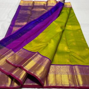 Kanjivaram Silk Saree in Leaf Green with Purple Border