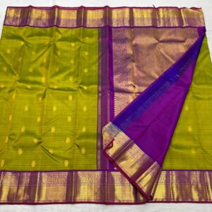 Kanjivaram Silk Saree in Leaf Green with Purple Border