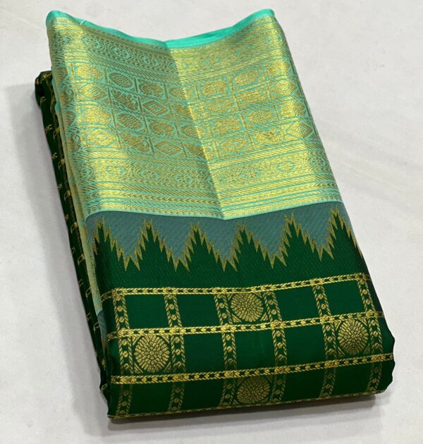 Kanjivaram Silk Saree in Bottle Green and Pastel Green Border