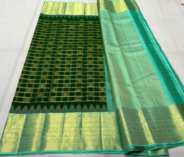 Kanjivaram Silk Saree in Bottle Green and Pastel Green Border