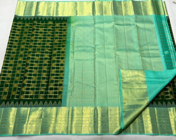 Kanjivaram Silk Saree in Bottle Green and Pastel Green Border