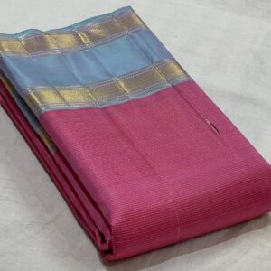 Kanjivaram Silk Saree in Baby Pink with Sky Blue Border