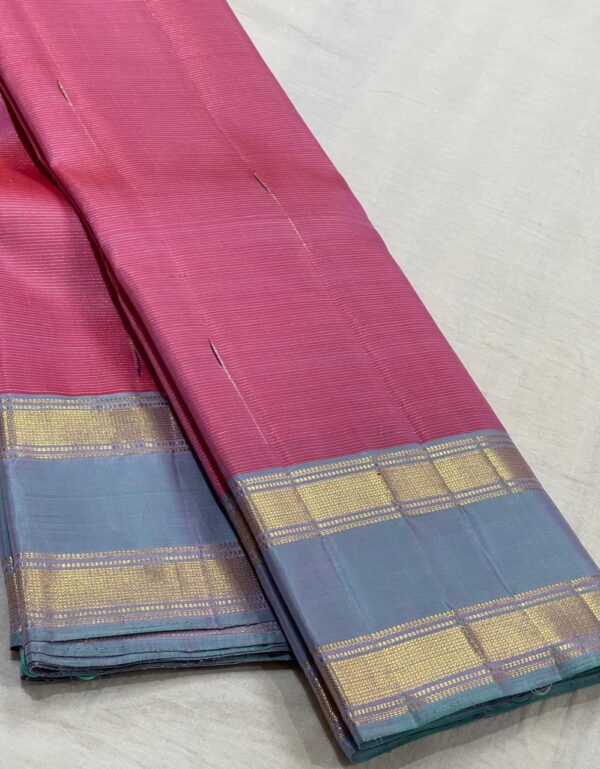 Kanjivaram Silk Saree in Baby Pink with Sky Blue Border