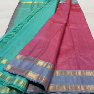 Kanjivaram Silk Saree in Baby Pink with Sky Blue Border