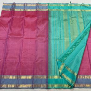 Kanjivaram Silk Saree in Baby Pink with Sky Blue Border