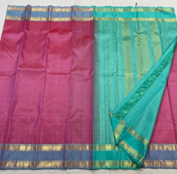 Kanjivaram Silk Saree in Baby Pink with Sky Blue Border