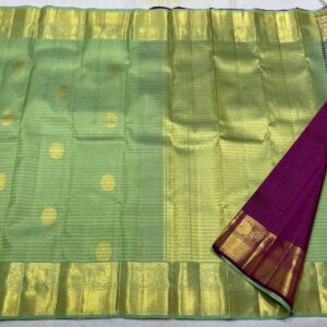 Kanjivaram Silk Saree in Pista Green with Purple Pallu and Blouse