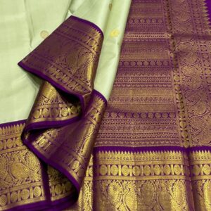 Kanjivaram Silk Saree in Pista Green with Purple Border