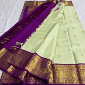 Kanjivaram Silk Saree in Pista Green with Purple Border