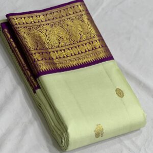 Kanjivaram Silk Saree in Pista Green with Purple Border