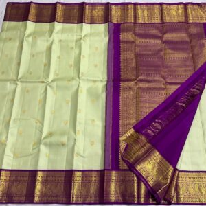 Kanjivaram Silk Saree in Pista Green with Purple Border