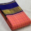 Coral and Blue Kanjivaram Silk Saree