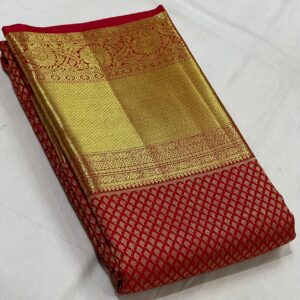 Kanjivaram Silk Saree in Self Red with Gold Zari