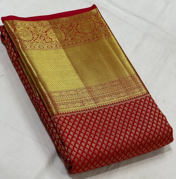 Kanjivaram Silk Saree in Self Red with Gold Zari