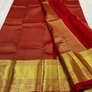 Kanjivaram Silk Saree in Self Red with Gold Zari