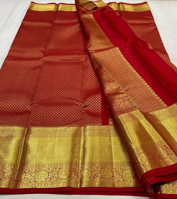 Kanjivaram Silk Saree in Self Red with Gold Zari