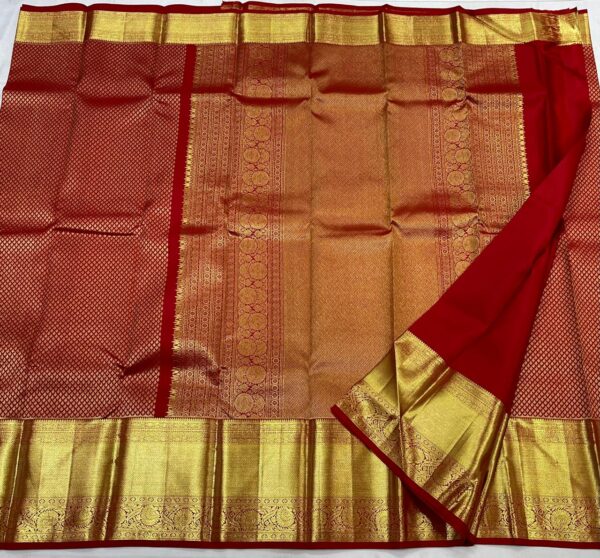 Kanjivaram Silk Saree in Self Red with Gold Zari