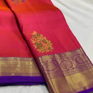 Kanjivaram Silk Saree in Fuchsia Pink with Blue Border