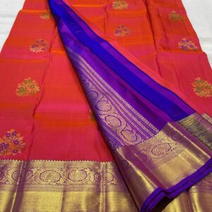 Kanjivaram Silk Saree in Fuchsia Pink with Blue Border