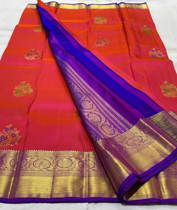 Kanjivaram Silk Saree in Fuchsia Pink with Blue Border