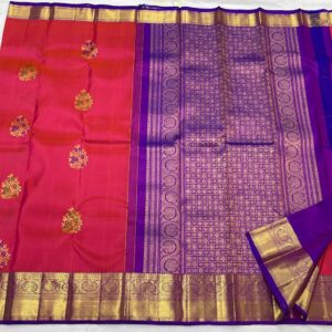 Kanjivaram Silk Saree in Fuchsia Pink with Blue Border