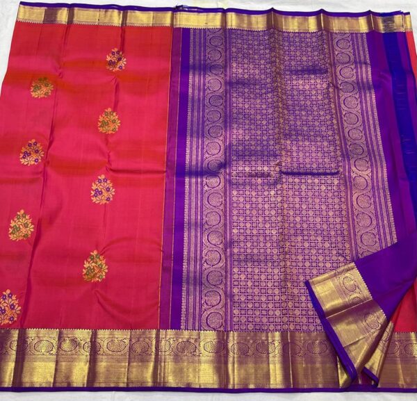 Kanjivaram Silk Saree in Fuchsia Pink with Blue Border