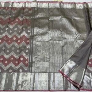 Kanjivaram Silk Saree in Gray with Pink Multi-Shade