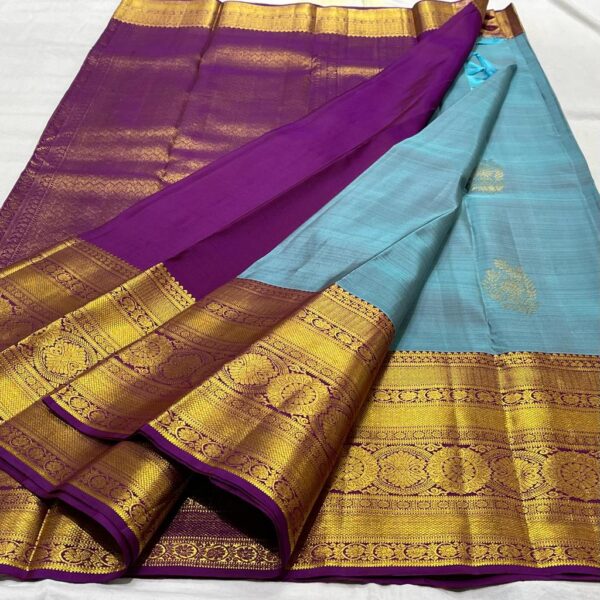 Kanjivaram Silk Saree in Light Blue with Purple Border