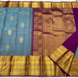 Kanjivaram Silk Saree in Light Blue with Purple Border