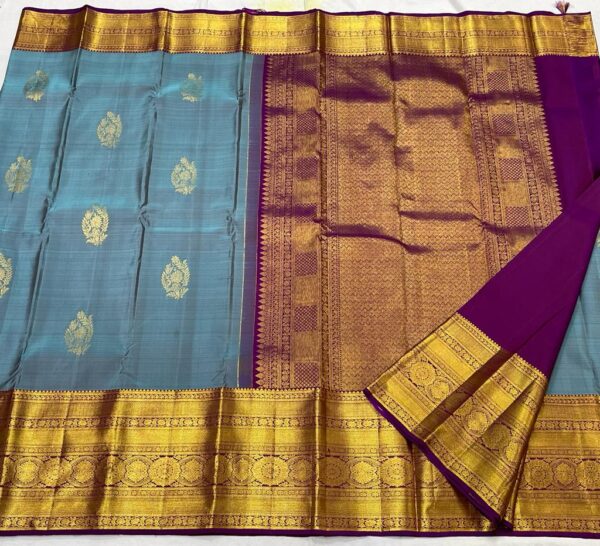 Kanjivaram Silk Saree in Light Blue with Purple Border