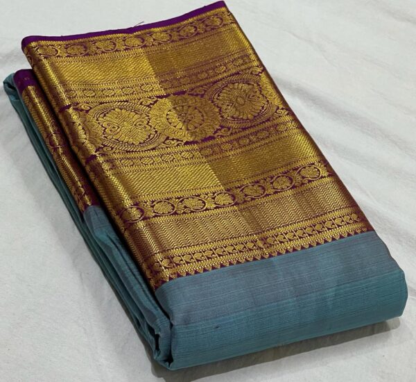 Kanjivaram Silk Saree in Light Blue with Purple Border