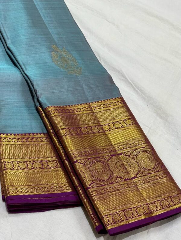 Kanjivaram Silk Saree in Light Blue with Purple Border