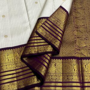 Kanjivaram Silk Saree in Off-White and Coffee Brown