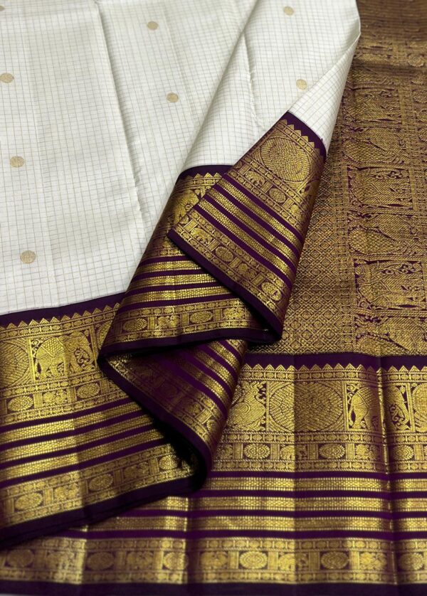 Kanjivaram Silk Saree in Off-White and Coffee Brown