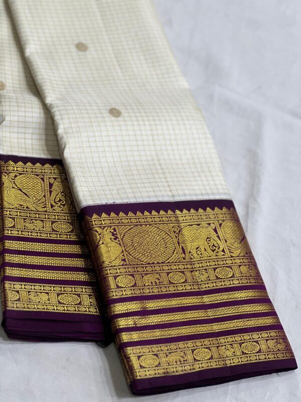 Kanjivaram Silk Saree in Off-White and Coffee Brown