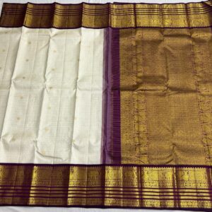 Kanjivaram Silk Saree in Off-White and Coffee Brown