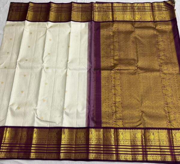 Kanjivaram Silk Saree in Off-White and Coffee Brown