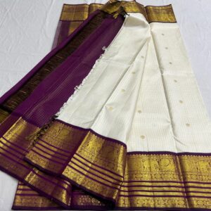 Kanjivaram Silk Saree in Off-White and Coffee Brown