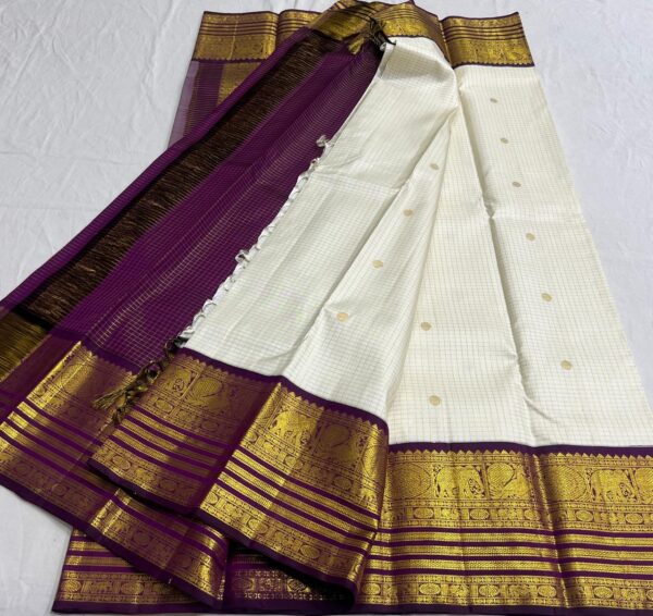 Kanjivaram Silk Saree in Off-White and Coffee Brown