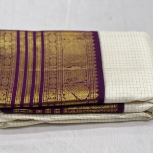 Kanjivaram Silk Saree in Off-White and Coffee Brown