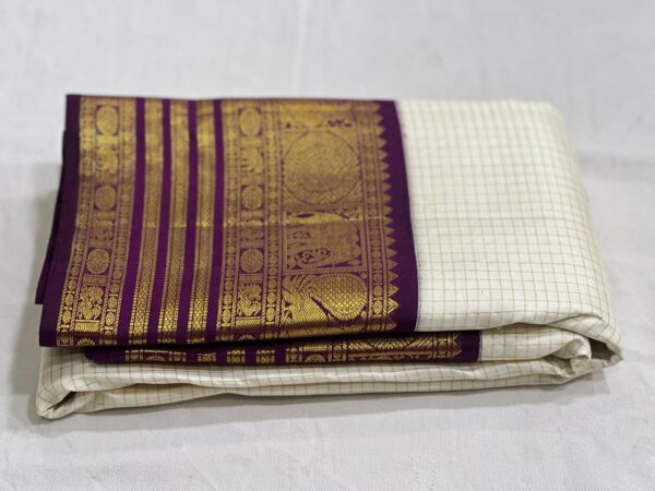 Kanjivaram Silk Saree in Off-White and Coffee Brown