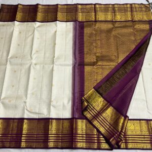 Kanjivaram Silk Saree in Off-White and Coffee Brown