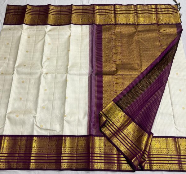 Kanjivaram Silk Saree in Off-White and Coffee Brown