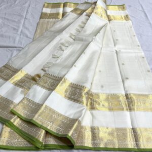 Kanjivaram Silk Saree in Self White with Gold Zari Checks