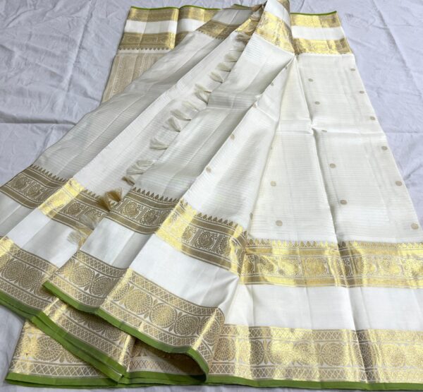 Kanjivaram Silk Saree in Self White with Gold Zari Checks